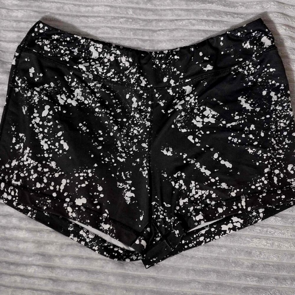 size XL Pro Player wicking shorts - Black with White Splats